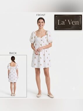 La’ Ven Puff Sleeve Flower Bouquets Pockets Short Dress Small NWT